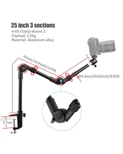 BFOLLOW Magic Articulated Arm 25" 32" Clamp Mount for DSLR Camera Camcorder Overhead Video Studio Webcam Tablet Phone Bracket