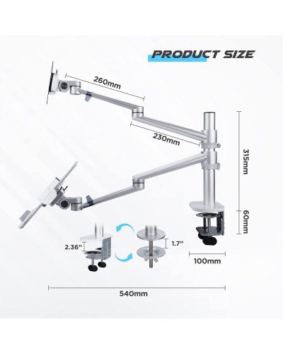 Aluminum Height Adjustable Desktop Dual Arm 17-32 inch Monitor Holder+12-17 inch Laptop Holder Stand OL-3L Full Motion Mount Arm Aluminum Height Adjustable Desktop Dual Arm 17-32 inch Monitor Holder+12-17 inch Laptop Holder Stand OL-3L Full Motion Mount Arm