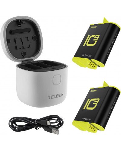 TELESIN Allin Charger/Storage Box with Two Batteries for GoPro HERO 12/11/10/9
