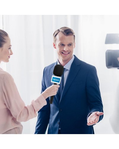 Microphone Interview GO Handheld Adapter with Foam and Plastic Flag