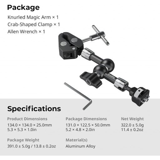 SmallRig Magic Arm with Crab-Style Clamp (7")