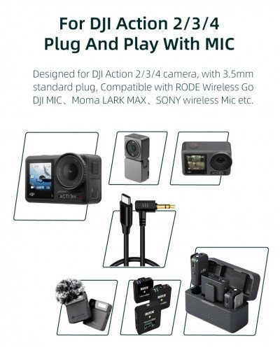 TRS USB-C / Type-C to 3.5mm Audio Adapter Cable for DJI Osmo Action 4/3/2 / Pocket 3