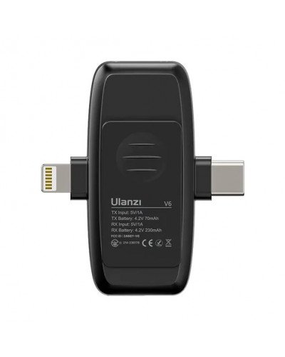 Ulanzi V6 3-in-1 Plug-Play Wireless Lavalier Microphone for iPhone/Android/Tablet/Camera Ulanzi V6 3-in-1 Plug-Play Wireless Lavalier Microphone for iPhone/Android/Tablet/Camera