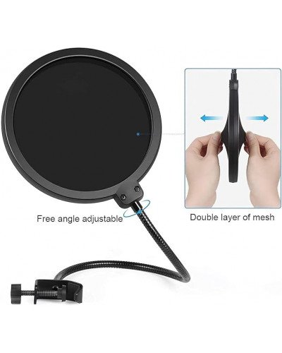 Microphone Boom Arm Studio Podcast Mic Stand+Clamp+Pop Filter