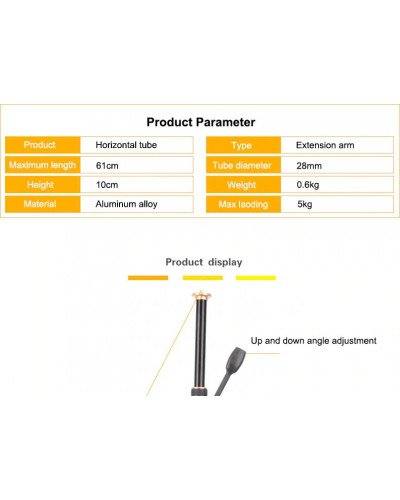 Cadiso QZSD Horizontal Bar Camera Mount Tripod Boom Rotatable