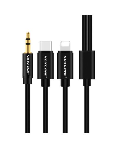 VOXLINK Aux Cable 2 in 1 8 Pin + USB Type C to 3.5mm Car Aux Audio Cable