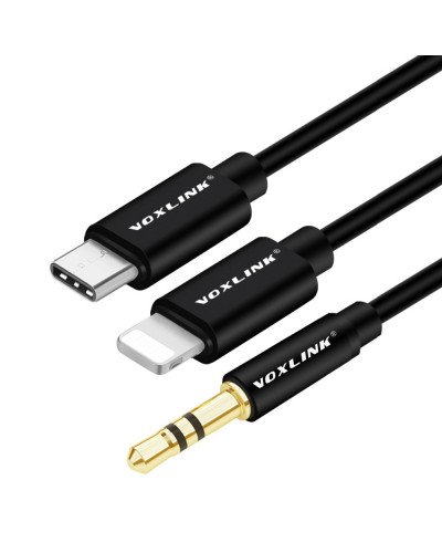 VOXLINK Aux Cable 2 in 1 8 Pin + USB Type C to 3.5mm Car Aux Audio Cable
