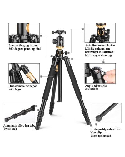 QZSD Q999H Aluminum Alloy Tripod Monopod with Horizontal Column 360 Degree Damping Ball Head QZSD Q999H Aluminum Alloy Tripod Monopod with Horizontal Column 360 Degree Damping Ball Head
