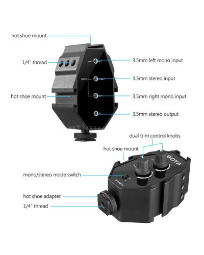  Boya MP4 Audio Adaptor for Smartphones,DSLR Camera,Camcorder 