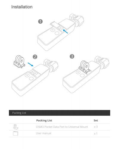 3 Pcs/set PGYTECH OSMO Pocket Data Port to Universal Mount