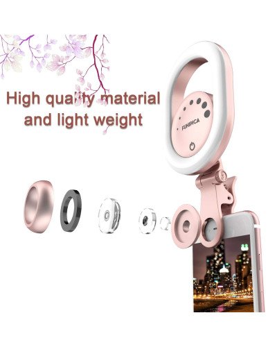 LED Selfie Ring Light USB Rechargeable with Wide Angle Lens for iPhone