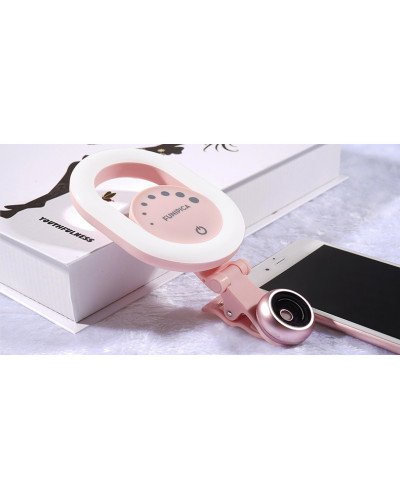 LED Selfie Ring Light USB Rechargeable with Wide Angle Lens for iPhone