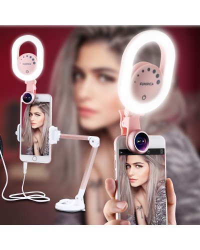 LED Selfie Ring Light USB Rechargeable with Wide Angle Lens for iPhone