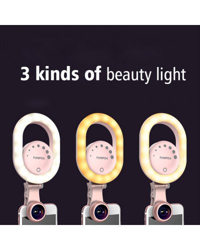 LED Selfie Ring Light USB Rechargeable with Wide Angle Lens for iPhone