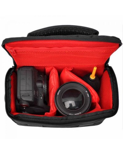 حقيبة كتف للكاميرات اسود-احمر
