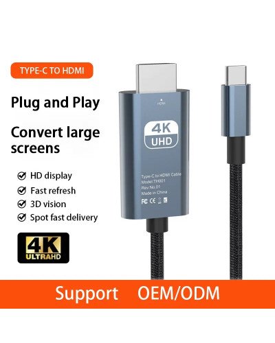 4K UHD Type-C To HDMI-Compatible Adapter Nylon Braided Cable