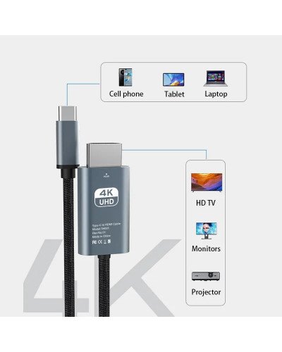 4K UHD Type-C To HDMI-Compatible Adapter Nylon Braided Cable