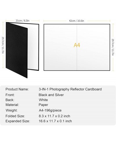 3in1 Light Reflector Photography Cardboard 12x8 inch Black White and Silver 3in1 Light Reflector Photography Cardboard 12x8 inch Black White and Silver