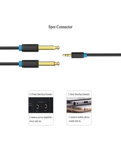 Audio Cable 3.5mm to Double 6.5mm TRS Cable AUX Male Mono 6.5 Jack to Stereo 3.5 Jack Audio Cable for Mixer Amplifier 1.5M Audio Cable 3.5mm to Double 6.5mm TRS Cable AUX Male Mono 6.5 Jack to Stereo 3.5 Jack Audio Cable for Mixer Amplifier 1.5M