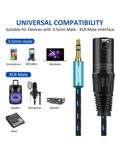 Braided 3.5mm (1/8 Inch) Male to XLR 3-Pin Male Stereo Audio Cable 1.5M
