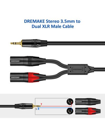 Aux 3.5mm (1/8 Inch) Male to Dual XLR 3-Pin Dual XLR Male Stereo Audio Cable 1M