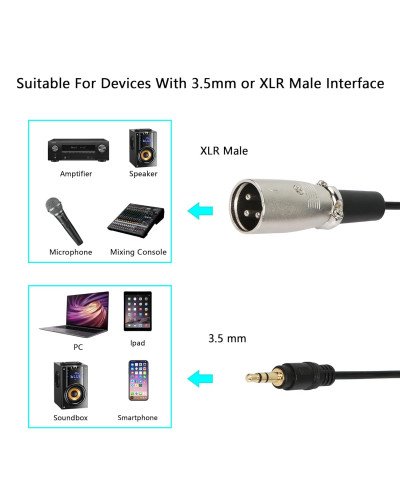 Aux 3.5mm (1/8 Inch) Male to XLR 3-Pin Male Stereo Audio Cable 3M