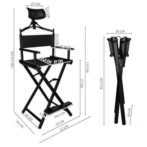 Makeup Folding Chair Aluminum Frame Artist Directors Chair With Headrest
