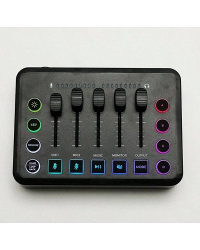 Gaming Audio Mixer Rechargeable Audio Interface RGB Mixer with XLR Mic Interface 48V Phantom Power for Podcast/Recording