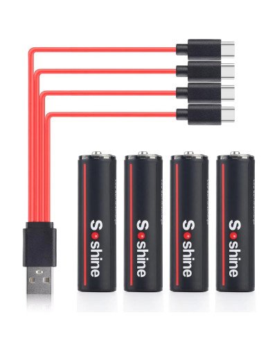 USB Type-C 2600mWh Lithium Battery AA 4Pc Rechargeable Batteries