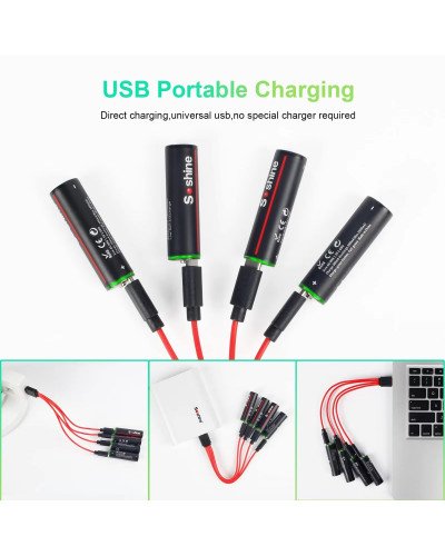 USB Type-C 2600mWh Lithium Battery AA 4Pc Rechargeable Batteries