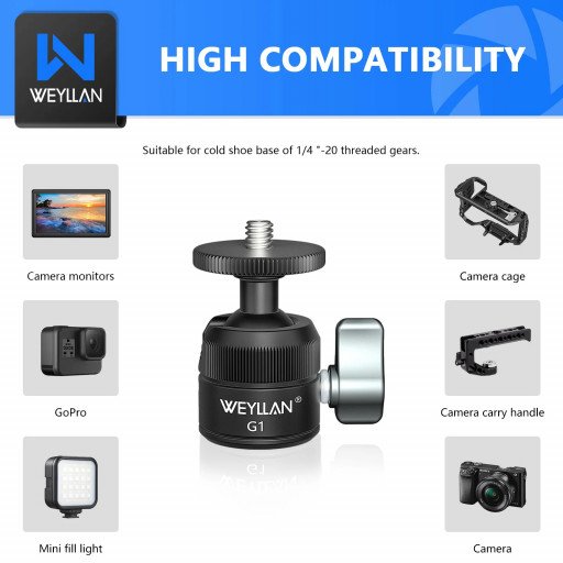 Weyllan G1 Mini tripod Head CNC Metal 18mm Cold Shoe Mount Mini Ball Head
