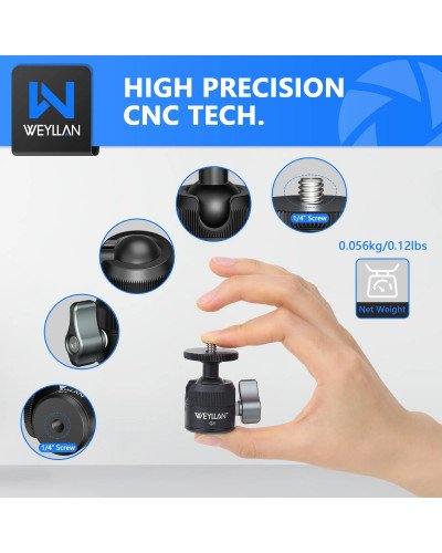 Weyllan G1 Mini tripod Head CNC Metal 18mm Cold Shoe Mount Mini Ball Head