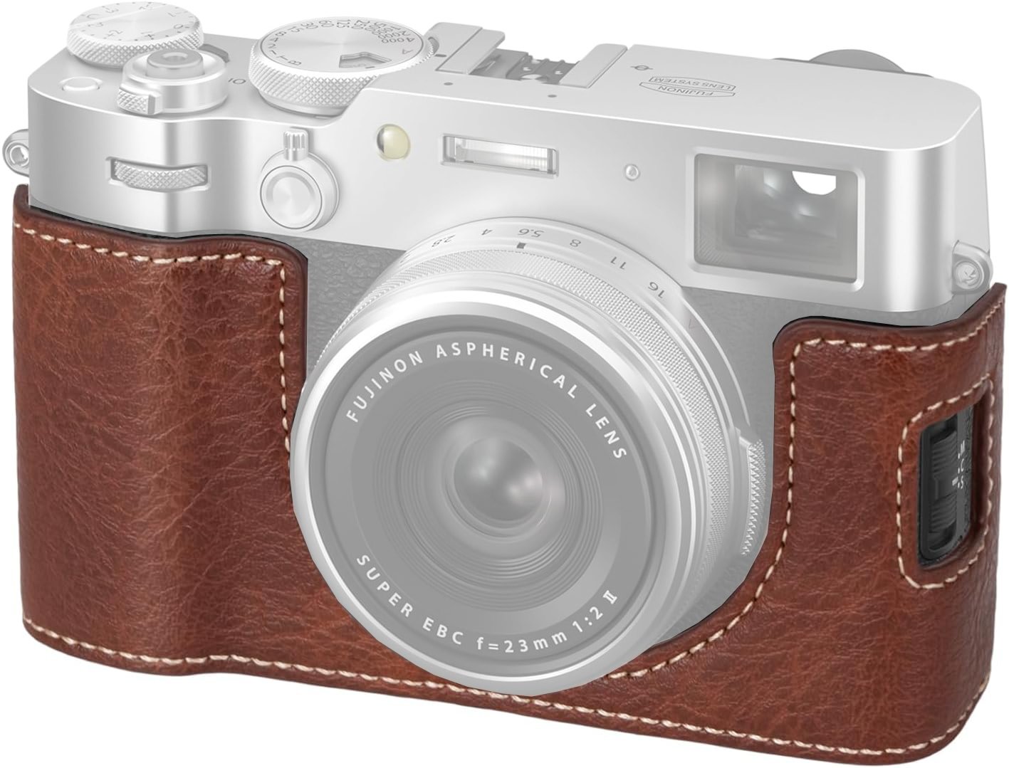 Leather Camera Half Case Compatible with Fujifilm X100VI Digital Camera Brown with Strap