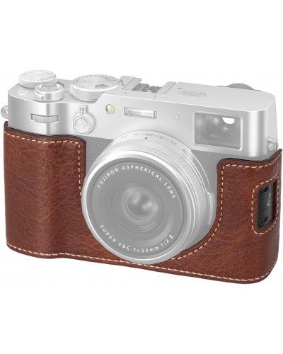 Leather Camera Half Case Compatible with Fujifilm X100VI Digital Camera Brown with Strap