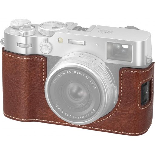Leather Camera Half Case Compatible with Fujifilm X100VI Digital Camera Brown with Strap