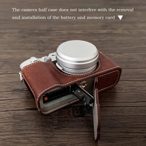 Leather Camera Half Case Compatible with Fujifilm X100VI Digital Camera Brown with Strap