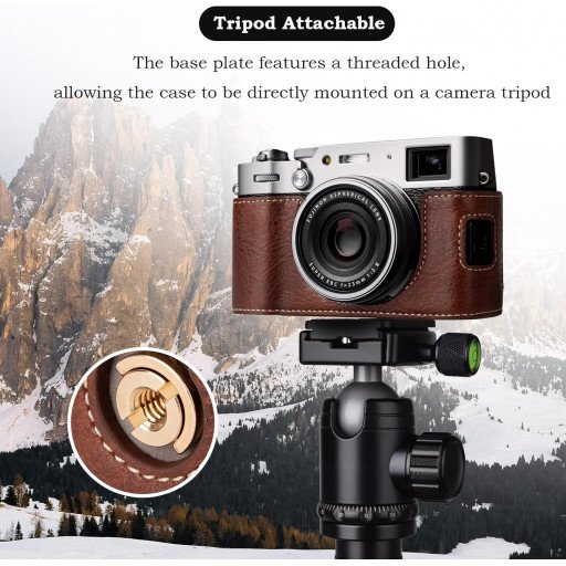 Leather Camera Half Case Compatible with Fujifilm X100VI Digital Camera Brown with Strap