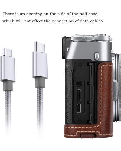 Leather Camera Half Case Compatible with Fujifilm X100VI Digital Camera Brown with Strap