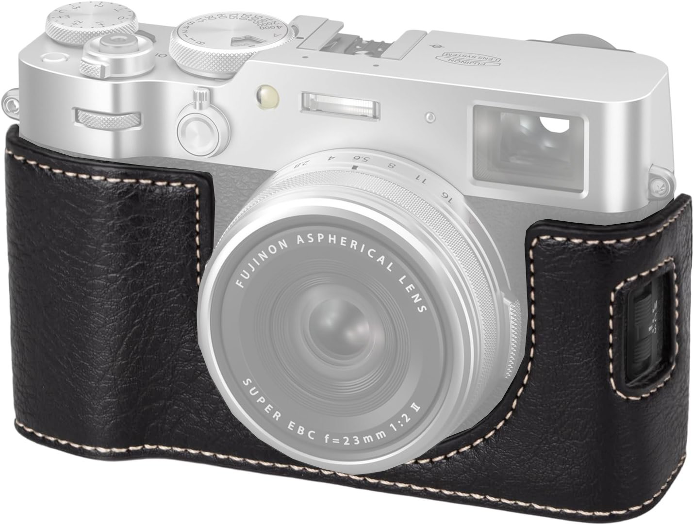 Leather Camera Half Case Compatible with Fujifilm X100VI Digital Camera Black with Strap