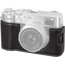 Leather Camera Half Case Compatible with Fujifilm X100VI Digital Camera Black with Strap