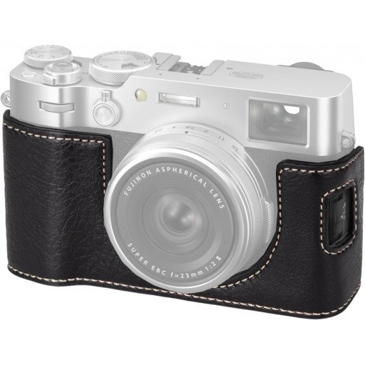 Leather Camera Half Case Compatible with Fujifilm X100VI Digital Camera Black with Strap