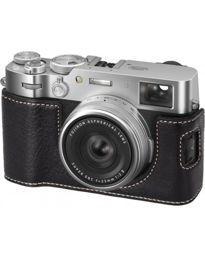 Leather Camera Half Case Compatible with Fujifilm X100VI Digital Camera Black with Strap