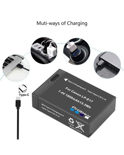 LP-E17 Battery Replecement with Type-C Charging Port for Canon EOS RP 200 250D M3 M5 M6 750D 760D T6i T6s 800D 8000D 77D Kiss X8i Camera