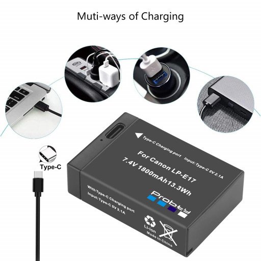 LP-E17 Battery Replecement with Type-C Charging Port for Canon EOS RP 200 250D M3 M5 M6 750D 760D T6i T6s 800D 8000D 77D Kiss X8i Camera