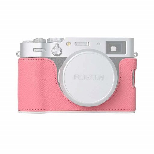 Leather Camera Half Case Compatible with Fujifilm X100VI Digital Camera Pink with Strap