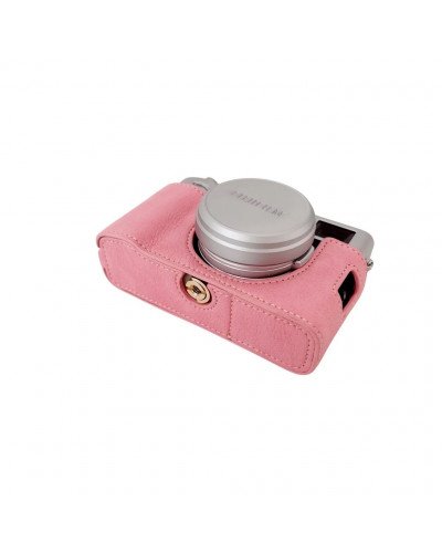 Leather Camera Half Case Compatible with Fujifilm X100VI Digital Camera Pink 