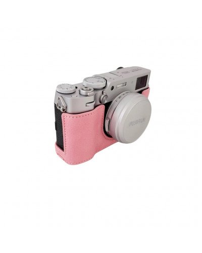 Leather Camera Half Case Compatible with Fujifilm X100VI Digital Camera Pink 