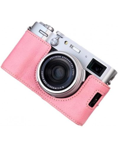 Leather Camera Half Case Compatible with Fujifilm X100VI Digital Camera Pink 