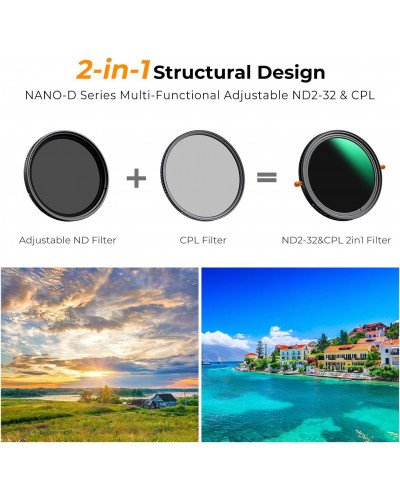 K&F Concept Nano-D Variable ND2-32 & CPL MC Filter 82mm