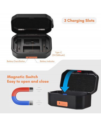 Wireless Microphone Charging Case 3-Slot 4200mAh USB-C PD Battery Quick Charge Charger for RODE Wireless GO I/GO II